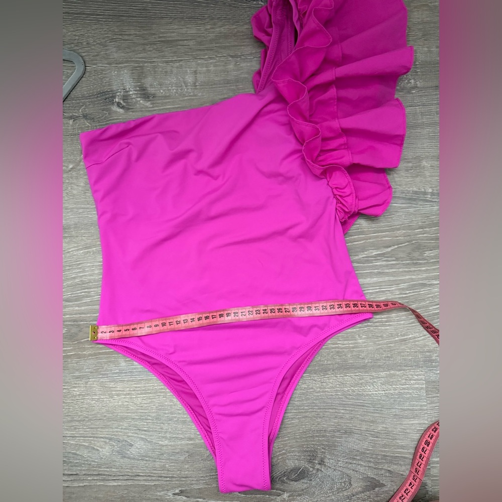 Zara Fucsia One-Shoulder Ruffle Swimsuit - Picture 2 of 4